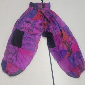 Purple Artsy Patchwork Barrel Leg Pants Size L
